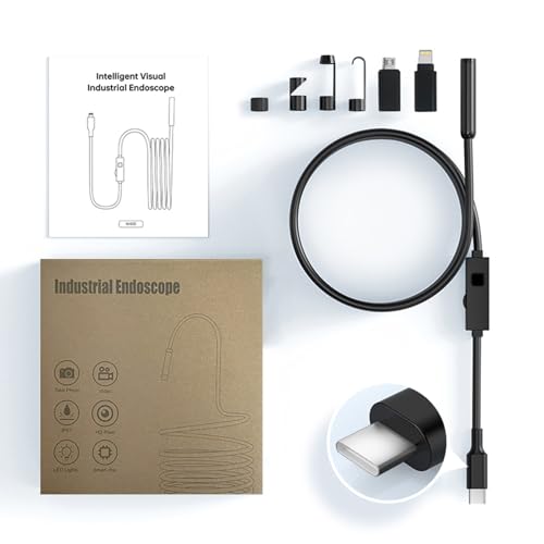 1920P HD Dual Lens Endoscope Camera Semi-Rigid Snake Cable IP67 Waterproof 8LED Lights Dimmable HD Industrial Pipeline Inspection Probe Compatible with Smartphones Endoscope Camera (3.5ft) - size: 3.5ft