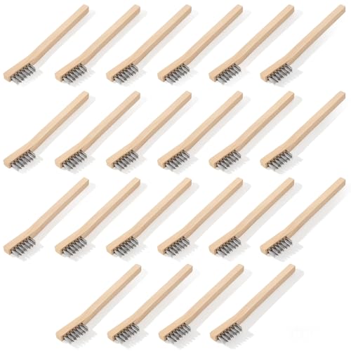 22 Pack Wood Handle Wire Scratch Brush, Small Wire Scratch Brushes with Stainless Steel Bristles and Natural Wood Handle for Rust, Paint, Slag Removal (7.8 Inch)