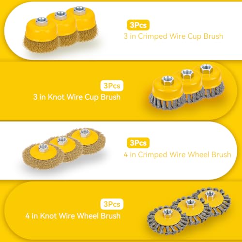 Wire Wheel Brush for Angle Grinder 12Pack for 4-1/2" Angle Grinder - color: Yellow