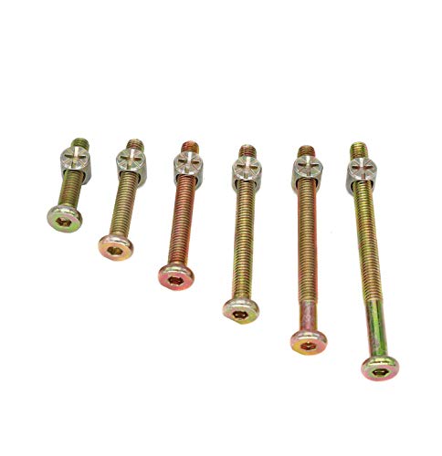 Crib Hardware Screws, 100pcs M6 / M8 x 30mm/ 40mm/ 50mm/ 60mm/ 70mm/ 80mm Hex Drive Socket Cap Bolts Barrel Nuts Assortment Kit for Cot Crib Bed Chairs, Zinc Plated