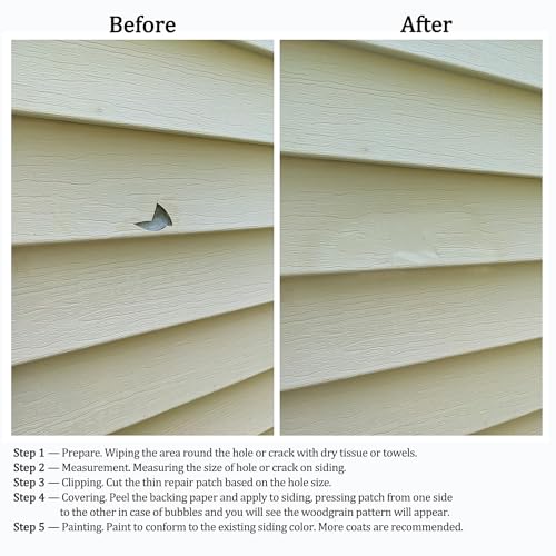 Vinyl Siding Repair Kit 24Pcs 6.3X4.75Inch Self-Adhesive Vinyl Siding Patch PVC Tape Cover Any Cracks Holes Blemishes on Vinyls Sidings Fence Tools Home Skirting - size: 24 patches