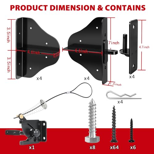 Mofeez Anti Sag Gate Kit Fence Gate Hardware - Heavy Duty 90 Degree Right Angle Hinges with Self-Locking Gate Latch & Corner Brace - for Wood Gates, Garden Fence (2 Set) - size: 2 Set