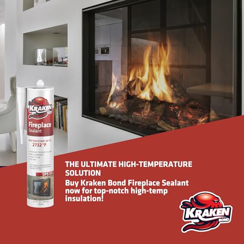 Kraken Bond High Temperature Black Fireplace Sealant 2732°F - (2x10.1oz.) Fire Resistance Up to 2732°F, High Temp Fire Caulk for Ovens, Stoves, Chimneys - Fast Dry, Paintable, Non-Flammable, 2 Pack