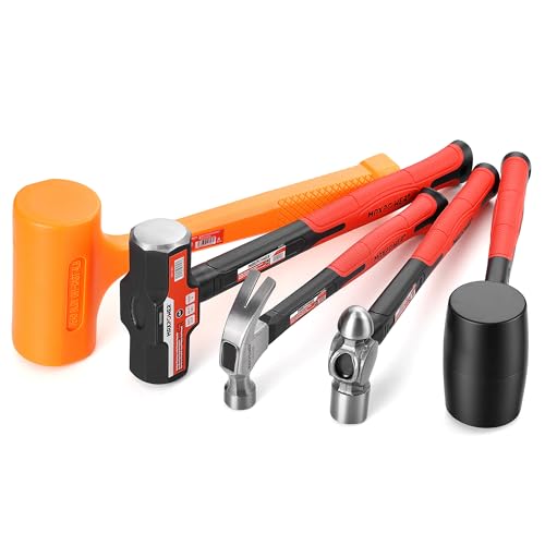MAXPOWER 5-Piece Hammer Set, Fiberglass Handle for Woodworking & Assembly - size: 4 lb x 2, 1 lb, 0.5 lb x 2