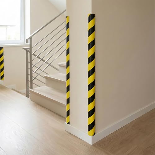 Wall Corner Guards Edge Protector | 16.4 ft | Yellow & Black Warning Stripes | High-Density NBR Foam | Self-Adhesive Bumper for Garage/Warehouse