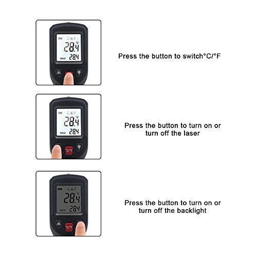KETOTEK Infrared Thermometer Non Contact IR Digital Laser Temperature Gun -50℃~600℃ (-58℉~1112℉) Adjustable Emissivity Thermometer Gun for Cooking - color: Black