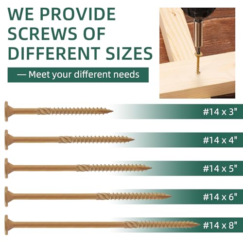 #14 x 4 Lag Screws (200Pcs), Structural Wood Screw, Heavy Duty Exterior Coated Star Drive Lag Screws for Wood, Deck Screws with T30 Star Bit, Washer Head (Yellow) - size: #14 x 4"