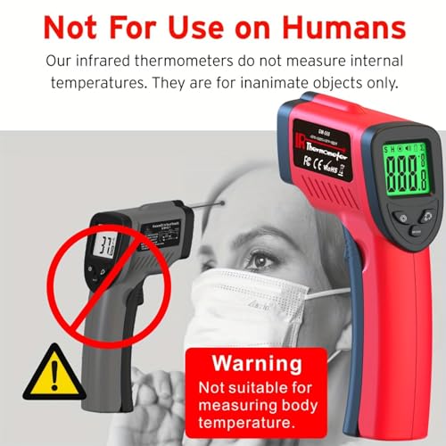 Digital Infrared Thermometer Gun -58℉ to 1022℉ (-50℃ to 550℃), Adjustable Emissivity, Laser Temperature Gun for Cooking, BBQ, Oven, Engine, and Industrial Use (Not for Human Body) - color: Red