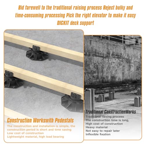 Deckit 12-Pack Adjustable Deck Support Pedestals, 1.18"–2.36" (30–60 mm), for 2×4 & 2×6 Joist Framing, Ground Support & Leveling for Patio, Shed Base & Floating Deck Includes Screws - size: 12 Pack