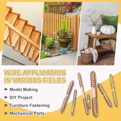 MECCANIXITY 20 Pcs Double Ended Screws, M6 x 60 mm Carbon Steel Hanger Bolts, Self-Tapping Wood Dowel Screws for Wood Joint Furniture, Color Zinc - size: M6 x 60 mm