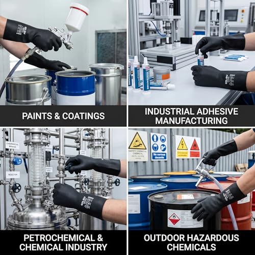 Black Neoprene Gloves, 26 Mil high dexterity work gloves, Reliable Chemical & Mechanical Resistance, for Petrochemical Paint & Water Treatment Workers, M - size: Medium