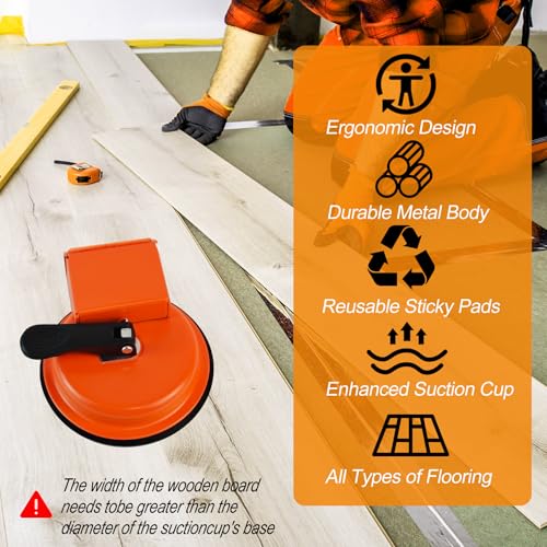 Floor Gap Fixer Tool with Vacuum Suction Cup & 6 PCS Sticky Pads, Heavy Duty Plank Grabber for Laminate Vinyl Flooring Gap Repair, Wood Flooring Installation Kit for Filling Floor Gaps