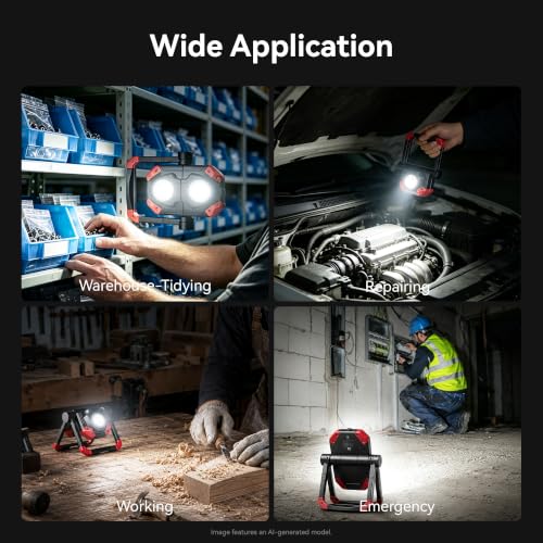 YZONI M6 2-Pack LED Work Light, 2500LM Rechargeable Magnetic COB Shop Light - color: Red