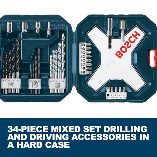 BOSCH MS4034 Drill Bit Set, 34-Piece Mixed Set for Wood, Metal, Masonry - size: Various in, style: 34pc