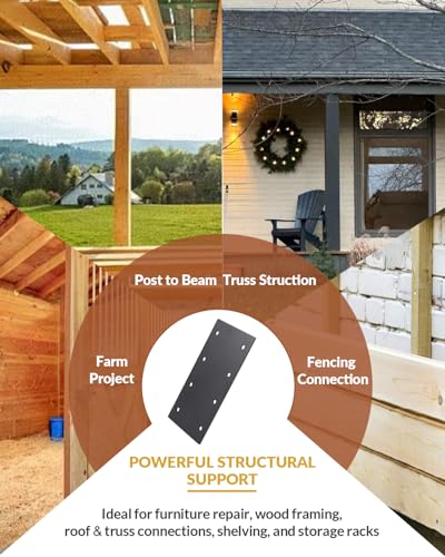 4 Pcs Heavy Duty Straight Mending Plate, 9.25" x 4.5" Flat Steel Bracket, 0.12" (3mm) Thick I Shape Joining Plate for 6x6 8x8 Wood Timber, Truss Framing, Beam Splicing & Furniture Repair - size: 4 Pack, style: P-Support Plate