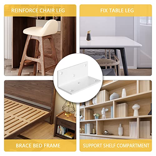 8 PCS Iron 4 Inch L Right Angle Bracket with Screws, 4" x 2" x 2" Metal Joint Bracket 90 Degree Corner Brace for Wood Bookshelf Furniture Cabinet, Thickness 3 mm Heavy Duty White Brackets - size: 4" x 2" x 2" - 8pcs - White