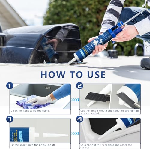 RV Roof Sealant 4 Pack, White Self-Leveling Lap Sealant for Camper Repair