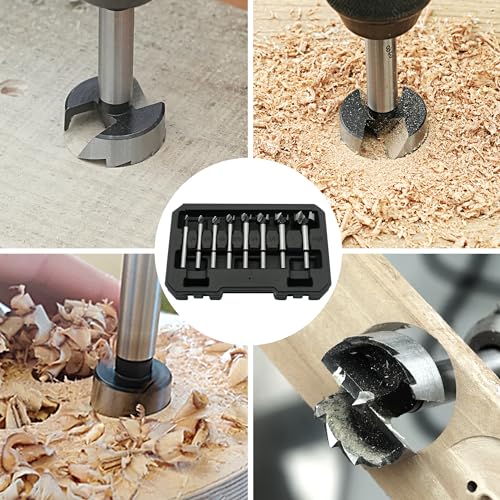 GMTOOLS Forstner Bit Set, 8PCS Forstner Drill Bits for Wood, Carbide Forstner Bit for Woodworking, Auger Opener Round Shank Drilling Cutting Tool for Hardwood, Softwood, Plastic, Plywood - style: 8PCS Forstner Drill Bits