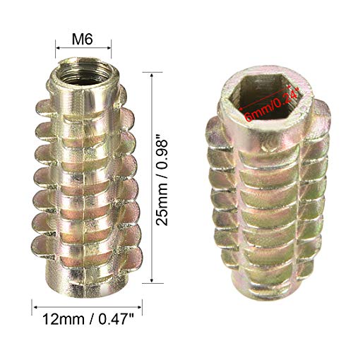 uxcell Furniture Threaded Insert Nuts Zinc Alloy Hex-Flush M6 Internal Threads 25mm Length 30pcs - size: M6x25mm