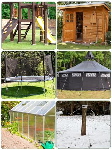12 Pcs 30" Long Ground Anchors Shed Anchors Kit with 3/16" Galvanized Cable & Turnbuckles & Carabiners, Heavy Duty Earth Anchors for Sheds Trees Trampoline Greenhouse Swing Set Tent - size: 12PCS