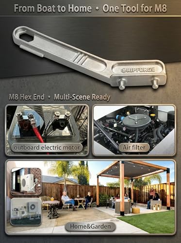 Marine-Grade 316 Stainless Steel Deck Fill Key, Boat Gas Cap Key Set with Extra-Reach Anti-Slip Handle and Built-in M8 Nut Driver, Fits 1-1/4 & 1-1/2 in. Deck Fill/Filler Caps - color: Silver