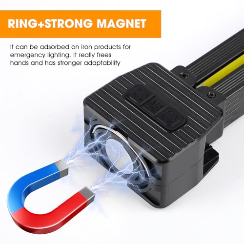 Magnetic Gym Lamp for Posing, Portable Magnet LED Flashlight with Hanging Hook, 7th Gear Dimming & 180 Degree Folding, Handheld USB Rechargeable Power Bank Camping Light