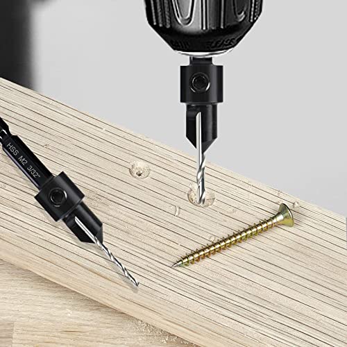 5-pc Countersink Drill Bit Set, 3in1 Woodworking Counterbore Hole Drill Bits for #6 8 10 12 16 Screws, Depth Adjustable M2 Pilot Drill Bits, 82-Degree Chamfer, 1/4” Hex Shank, 2 Allen Wrench - size: 5 Piece Countersink Bit Set (#6 #8 #10 #12 #16)