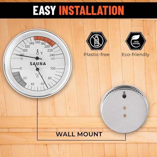 Golden Wave Sauna Thermometer & Hygrometer 2-in-1 – Fahrenheit (70-250°F) for Infrared/Steam Rooms, No Batteries, Wall-Mount