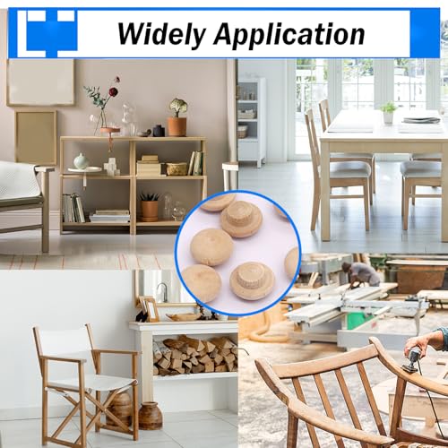 smseace 230Pcs 7-Sizes Wood Plugs 3/16" 5/16",3/8",1/2" Wooden Hole Plugs for Holes in Furniture/Table and Chair Legs/Cabinet Reserved Holes/Outdoor Equipment Wood Plugs Assortment Kit - style: Button+Round Wood Plugs