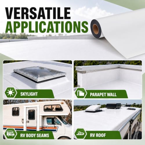 Pushglossy 1 Roll EPDM Rubber Roofing Membrane 50 Mil, 39" x 15 Ft, White - color: White, size: 39" x 15 Ft