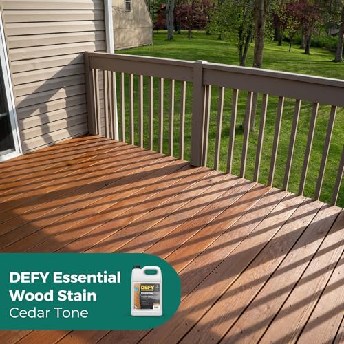 DEFY Essential Semi-Transparent Outdoor Wood Stain and Sealer in One, 1 Gallon, Cedar Tone - Wood Sealer Outdoor Waterproof Deck Stain - color: Cedar Tone