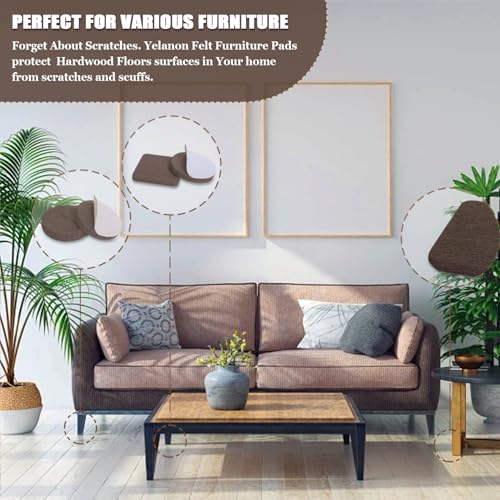 Felt Furniture Pads for Hardwood Floors -Yelanon Felt Pads for Chair Legs - size: 216 pcs Brown