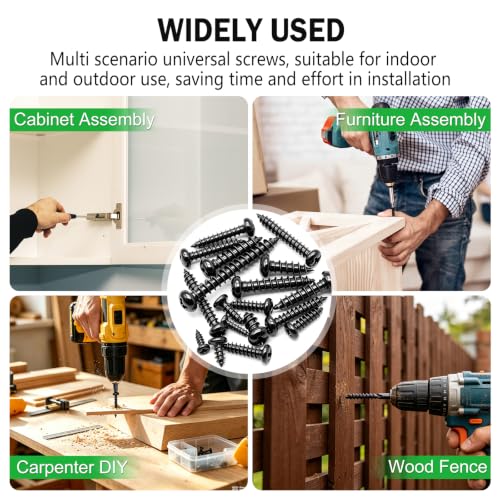 Twidec/685PCS Wood Screws Kit,M2 M3 M4 Black Phillips Pan Head Self-Tapping - size: 685PCS