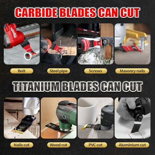 16PCS Titanium and Carbide Oscillating Tool Blades, Heary Duty for Hard Material,Professional Universal Oscillating Saw Blades Multitool Blades Kits for Metal Wood Dewalt Milwaukee Ryobi Fein - size: 16PCS(1Carbide Included)