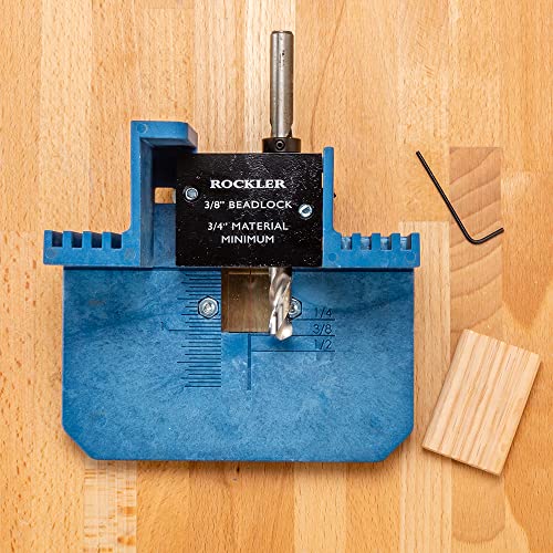 Rockler Beadlock Tenon Jig w/ 3/8 Kit & Case - Adjustable Drill Guide Jig Hole Kit for Joints - Spacer Kit w/Jig Frame, Stop Collar, Hex Wrench, Plastic Case, & More - Marking Tools for Woodworking