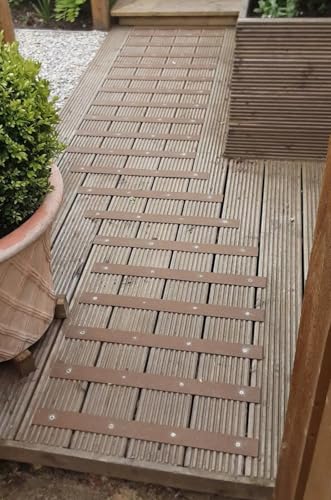 Anti-Slip Decking Strips - Pack of 5 (16" x 2") Heavy Duty GRP Non-Slip Treads for Outdoor Steps, Ramps & Decks - Weatherproof, Easy to Install, Long Lasting Safety Grip (Brown) - color: Brown