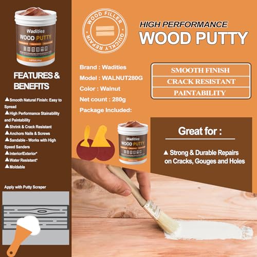 Walnut Wood Filler, 9.87oz Wood Putty, Paintable Stainable Repair Putty - color: Walnut