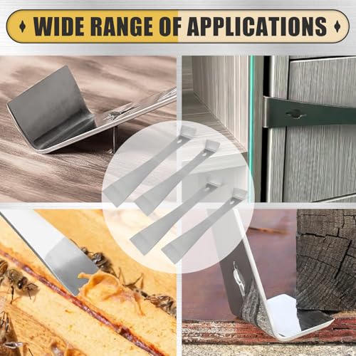 4-Piece 17005 Stainless Steel Pry Bar Scraper Set, 9.25" and 6.7" Trim Puller, Small Flat Pry Bar, Silver Beekeeping Hive Scraper, Bee Hive Hand Tool, 2 Sizes - color: 4-pack