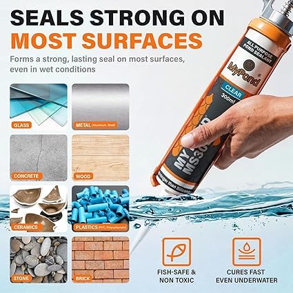 MS300 Marine Sealant Clear, Window Sealer, Pond Sealer for Leaks Concrete Glass Metal, MS Polymer Adhesive 4x Stronger than Aquarium Silicone Caulking, Pond Liner Adhesive, Clear Sealant, 300ml - color: Clear