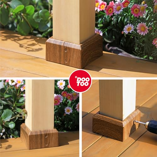 Deck Post Base Covers, Aluminum Post Cover 4"x4"(Actual 3.5"x3.5"), Split Post Base Trim Skirt for Deck railings, Patios (Walnut Wood Grain-4pcs) - color: Walnut, size: 3.5in