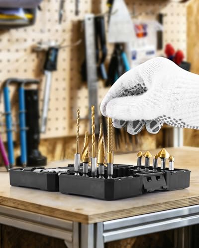 17Pcs Drill Bit Set, Hex Shank HSS Step Countersink Twist Screwdriver Punch Bits with Storage Case, Drill Bits for Metal Wood Plastic, DIY Gift for Homeowner