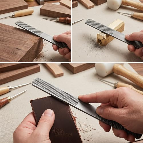 2 PCS Carbon Steel Wood Rasp File Set, 8 Inch Double-Cut Teeth Flat & Round Woodworking Rasps, Professional Hand File for Hardwood Softwood DIY Craft Furniture Repair
