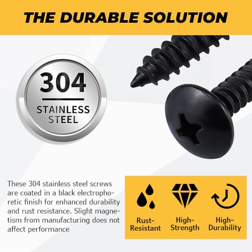 150pk #8 x 1/2" Black Truss Head Self Tapping Screws, 304SS + Bit - size: #8 x 1/2