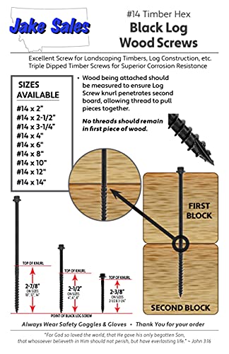 Jake Sales #14 X 4 Heavy Duty Black Timber/Log/Landscaping Wood Screws - Exterior Coated Heavy Duty Screws. 1 x 50 Count Box - 50 Screws - size: 14x4"