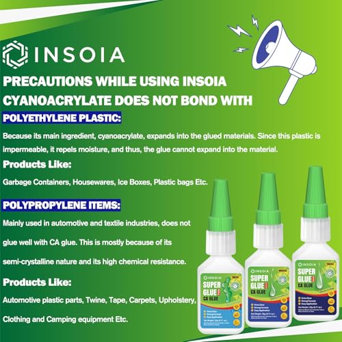 INSOIA Super Thin CA Glue, 20g, Strong Bond, with Precision Tips