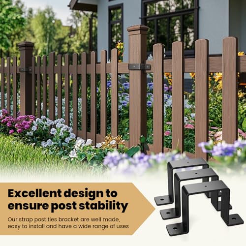 3 Pack 4x4 Strap Post Ties, Heavy Duty Post Brackets for Wood - color: Black 4”x4“ - 3 Pack