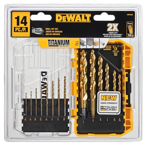 DEWALT Drill Bit Set, Titanium Nitride Coated, 14-Piece (DW1354) - size: DW1354