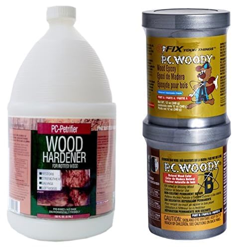 PC Products Wood Repair Bundle, 1 Gallon Milky White Hardener & 2 x 12 oz Tan Epoxy Paste