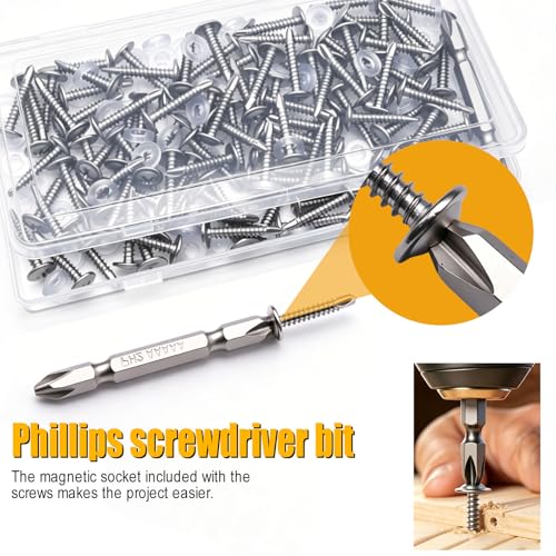 weideer 320pcs #8×1/2" Self Tapping Screws for Metal, 410 Stainless Steel Metal Screw, Truss Head Sheet Metal Screws with Washer, Screwdriver Bit K-158-W-13mm - size: SV 320PCS #8×1/2"