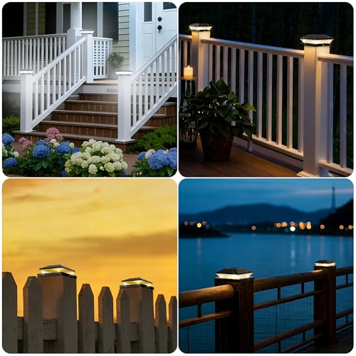 T-SUN Solar Post Cap Lights 6 Pack, 2 Modes Fence Post Solar Lights Black - color: Black-Warm & Cool White, size: 6 Pack